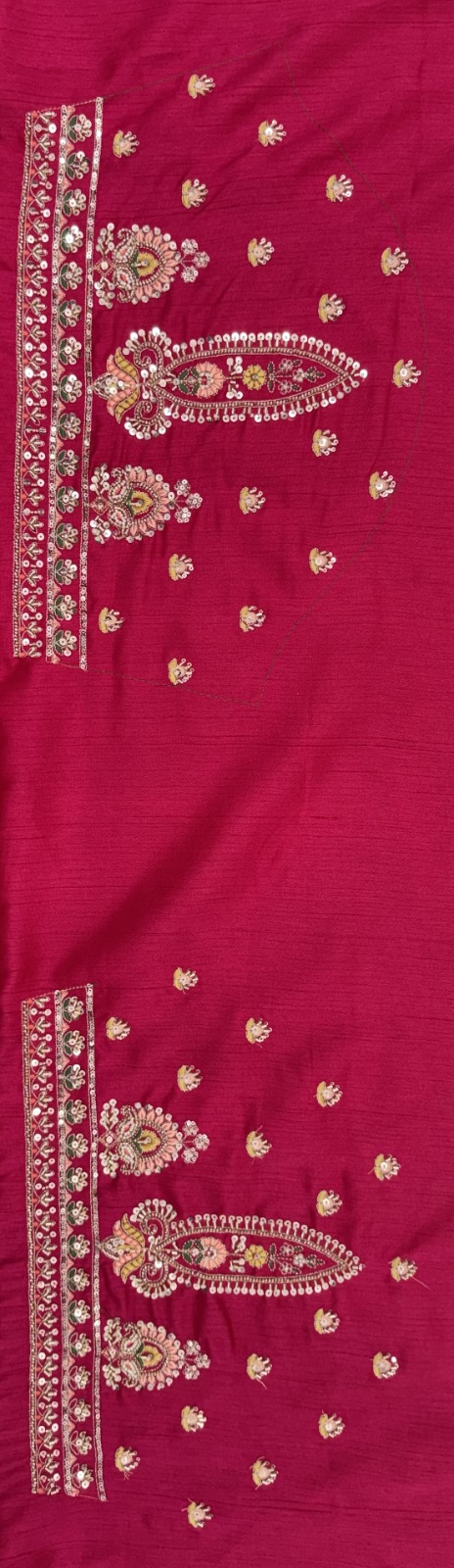 Rani-Pink Silk Floral Pattern using Beads, Golden Sequins-Thread Handwork Bridal Semi-Stitched Lehenga Choli